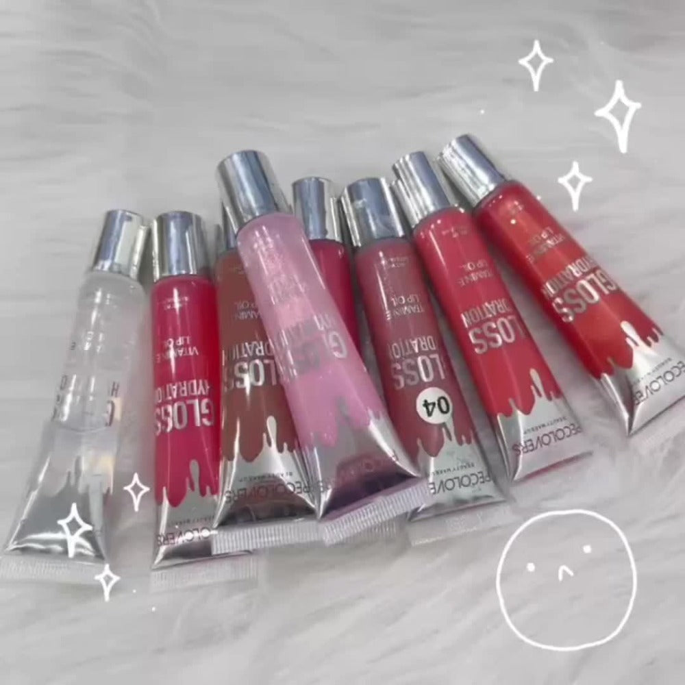 Pearlescent Glitter Lip Gloss Set 8 Pieces with Lip Oil Formula, for Makeup, Travel and Everyday Vanity Use