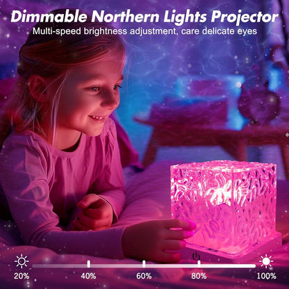 Compact Cube Projection Night Light with Textured Top, Touch Button, Remote and USB Charging