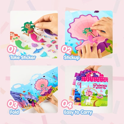Reusable Sticker Books for Toddlers Girls 3 Pack, 3D Foam Sticker Activity Books Mermaid Princess Fashion Themes