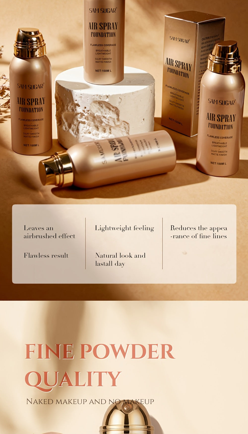 Waterproof Matte Foundation Spray Powder with Brush Set for Women – Sweat-Proof Long-Lasting Full Face Coverage Natural Finish Oil Control