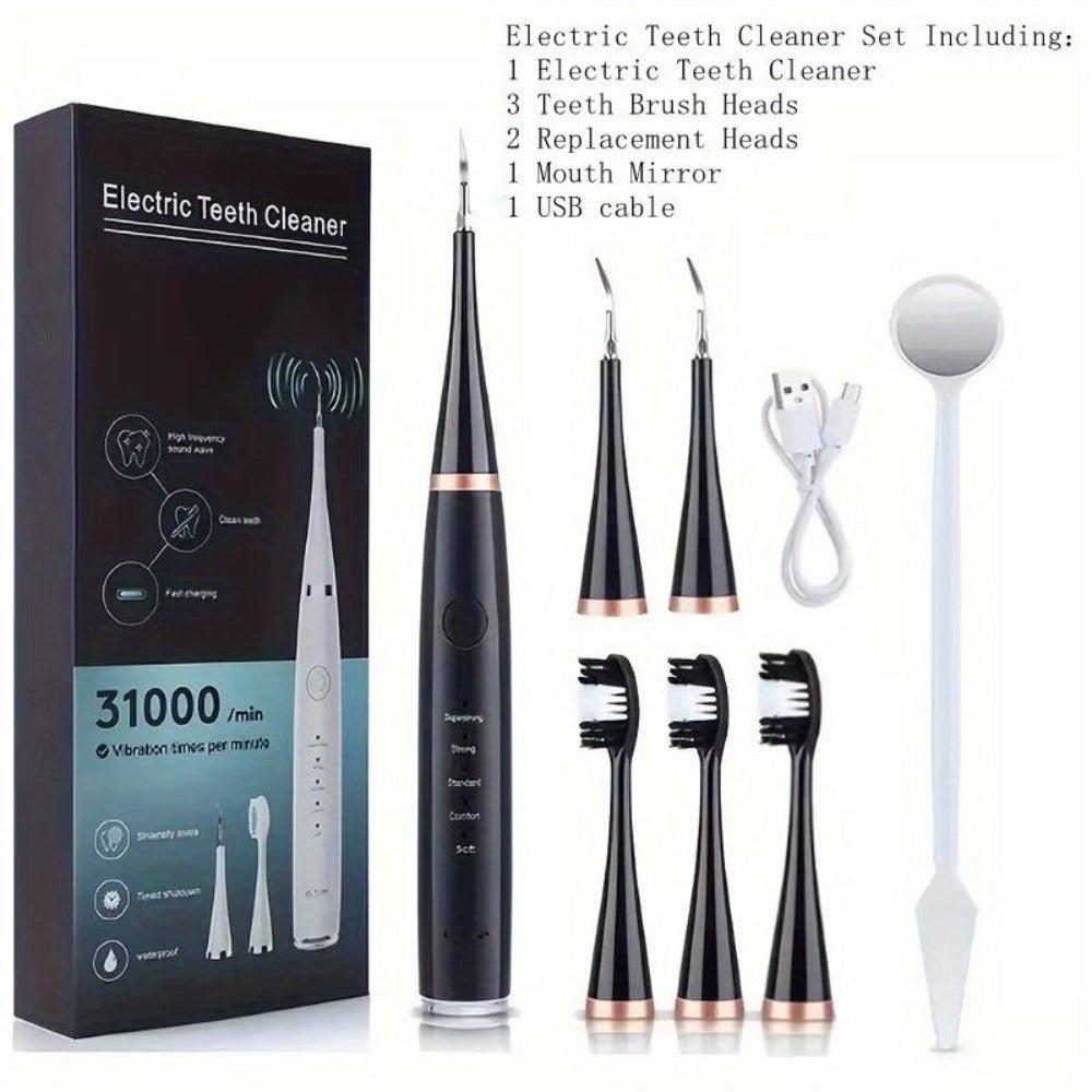 Electric Teeth Cleaner Kit USB Rechargeable, 5 Cleaning Modes Dental Scaler Plaque Tartar Remover Gum Health