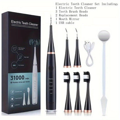 Electric Teeth Cleaner Kit USB Rechargeable, 5 Cleaning Modes Dental Scaler Plaque Tartar Remover Gum Health