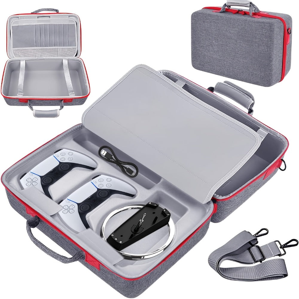 Structured Carrying Case Compatible with PS5 Slim Disc or Digital Consoles, Black or Gray with Shoulder Strap