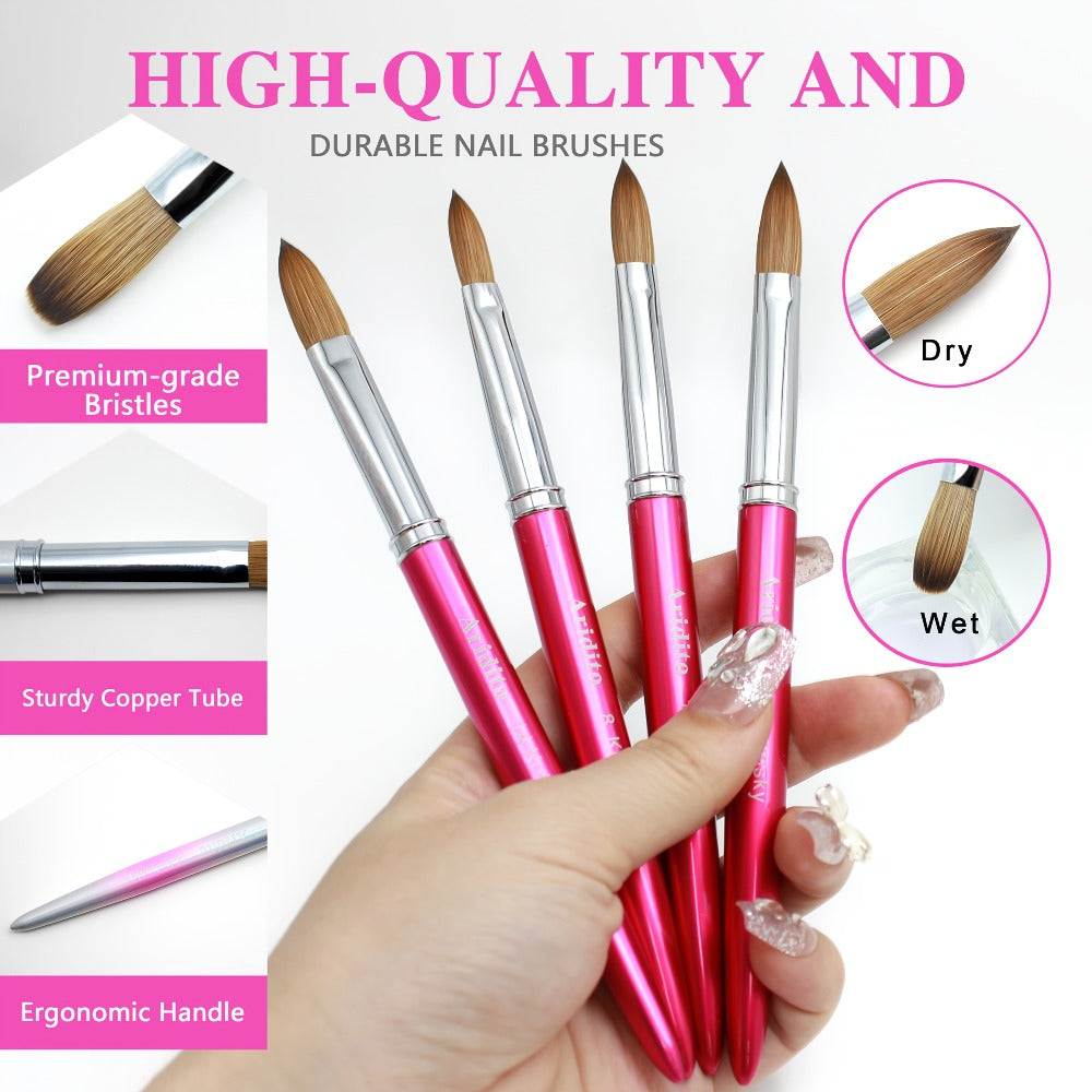 Kolinsky Acrylic Nail Brush Set 100% Pure Kolinsky Hair Flat Shape Sizes #10 #12 #14 – Professional Nail Art Sculpting Extension Brush