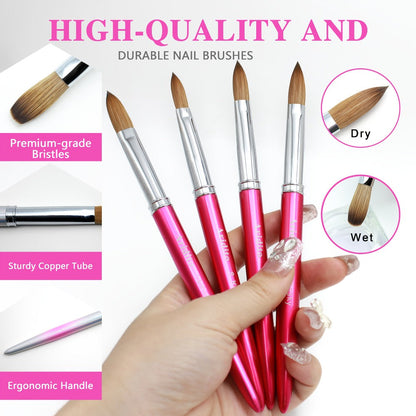 Kolinsky Acrylic Nail Brush Set 100% Pure Kolinsky Hair Flat Shape Sizes #10 #12 #14 – Professional Nail Art Sculpting Extension Brush