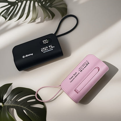 5000mAh Capsule-Style Power Bank with 22.5W Marking, Hidden Stand, Digital Display and USB Cable