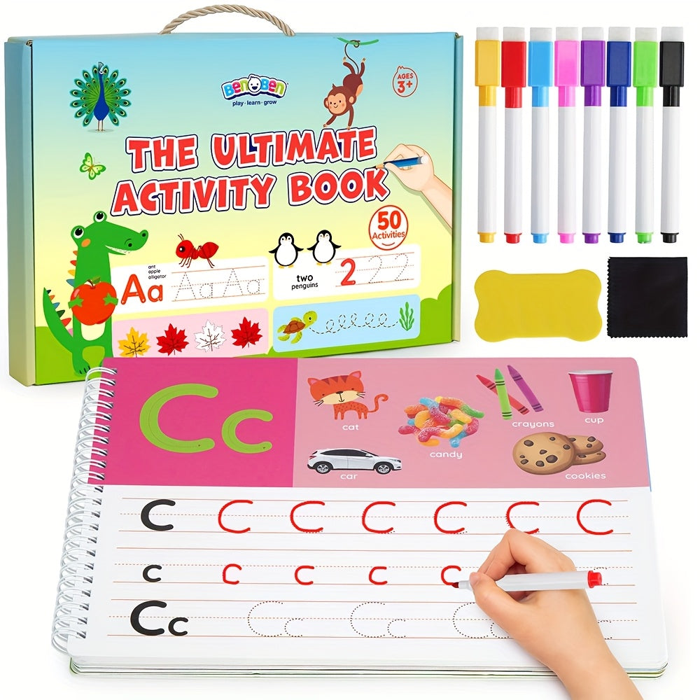 Preschool Busy Book for Toddlers Ages 2-6, 50 Pages Tracing Writing Drawing Activity Workbook, Kindergarten Readiness Practice Book