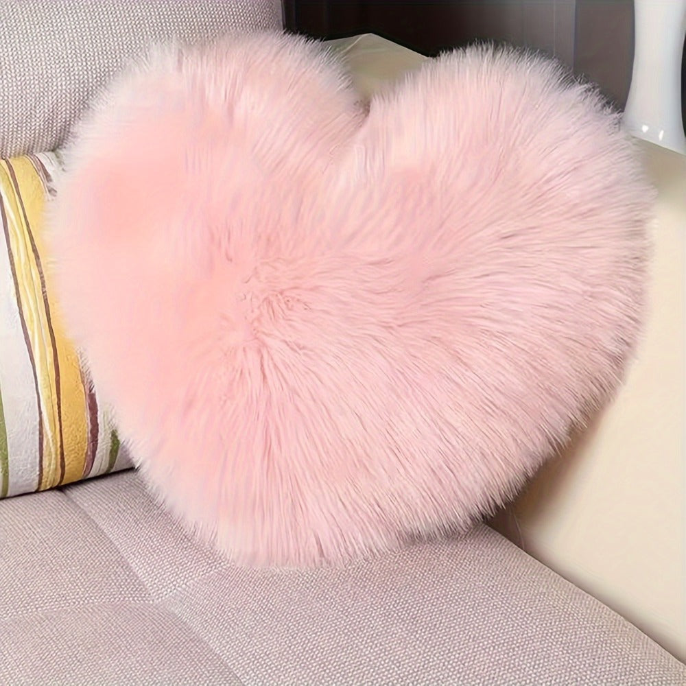 Heart Shaped Plush Pillow Cover Faux Wool Fluffy Cushion Cover for Sofa Bed Chair Car – Valentine's Day Decor Throw Pillowcase 17" Soft