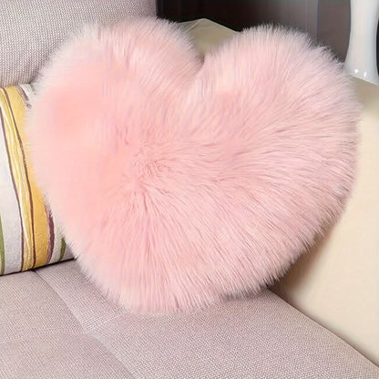 Heart Shaped Plush Pillow Cover Faux Wool Fluffy Cushion Cover for Sofa Bed Chair Car – Valentine's Day Decor Throw Pillowcase 17" Soft