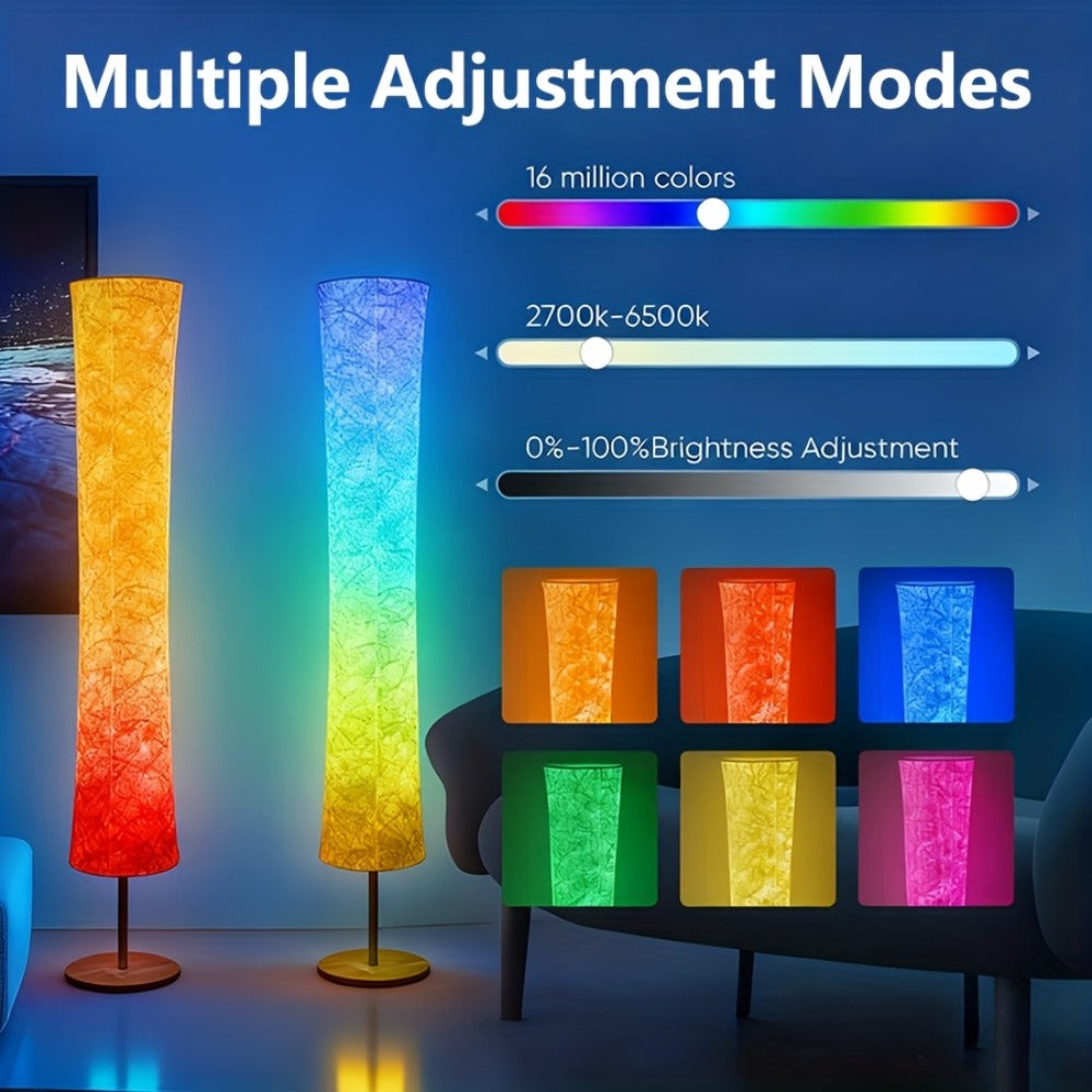 60-Inch Cylindrical Fabric-Shade RGB Floor Lamp with App, Remote, Music Modes and One- or Two-Lamp Options