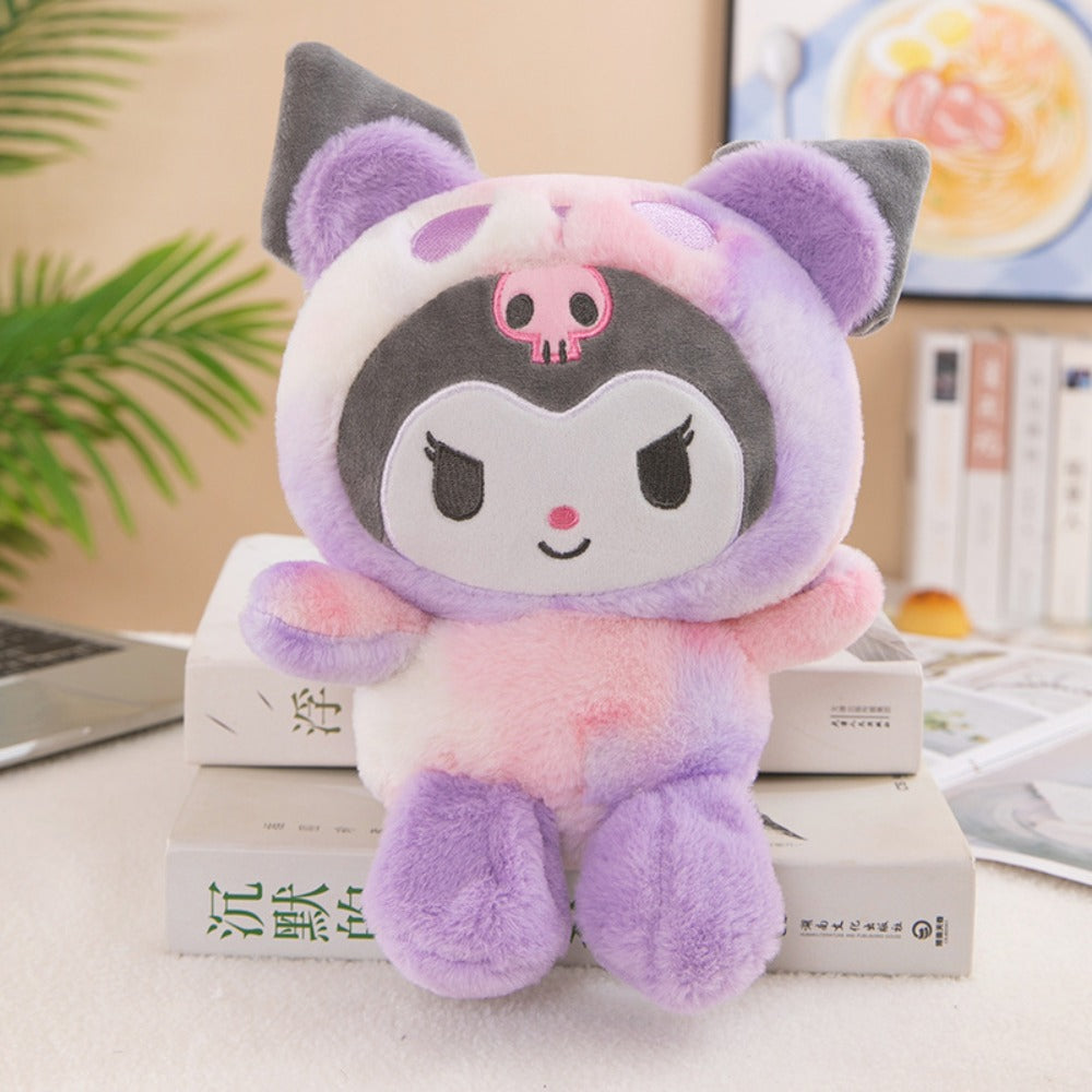 Sanrio Tie Dye Plush Set of 5, Kawaii Hello Kitty Kuromi My Melody Cinnamoroll Gudetama Stuffed Animals