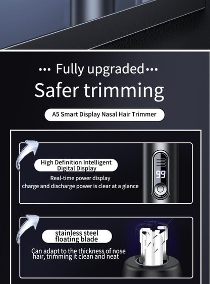 Nose Hair Trimmer Electric Painless 3-in-1 USB Rechargeable with LED Display – Trims Nose Ear Hair Eyebrows Waterproof Grooming Device