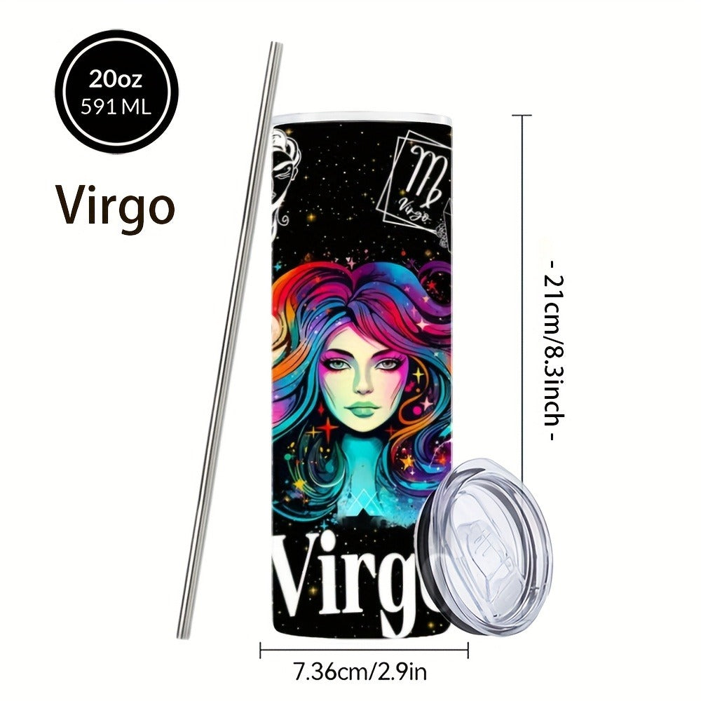 Insulated Tumbler 20oz Zodiac Horoscope 304 Stainless Steel with Lid, Straw and 12 Sign Choices