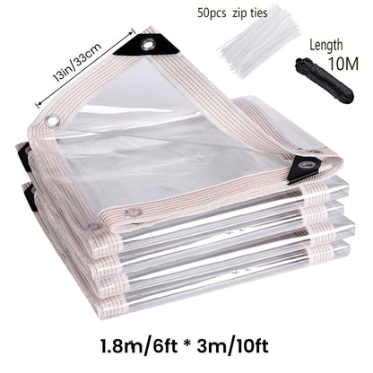 Clear Tarp Transparent PE Tarpaulin with Grommets, Rainproof Cover for Porch Canopy Henhouse Plant Camping & Outdoor Garden
