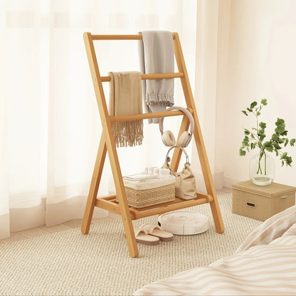 Bamboo Drying Rack 3 Tier Foldable with Storage Box – Space Saving Freestanding Clothes Hanger for Apartment, Bedroom, Bathroom & Balcony