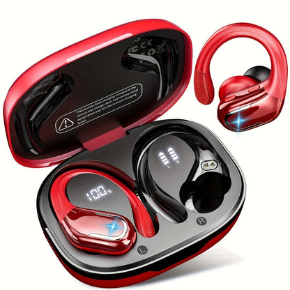 LIFEBEE Dual LED Display Earhook Wireless Earbuds for Running Sports, Pure Bass Sound Noise Cancelling Built-in Mic Over-Ear Headphones
