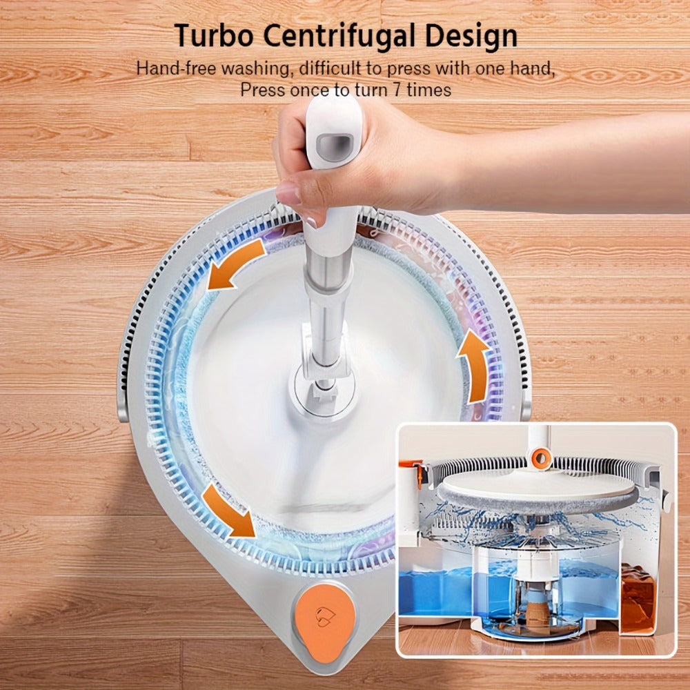 Spin Mop and Bucket Set with Wringer, Joybos Hands-Free Self-Wringing Rotating Floor Mop, Sewage Separation Design, 3 Mop Head Types