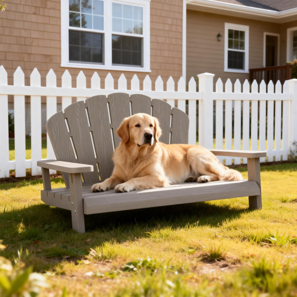 Raised Resin Dog Sofa with Slatted Seat, Back and Arm Panels in Light Brown or Black, 40.24 Inches Wide