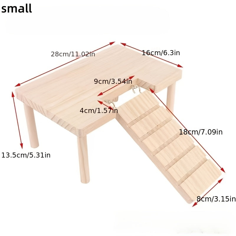 Hamster Climbing Toy – Two-Tier Wooden Platform with Stairs & Hiding Spot, Small Animal Cage Accessory for Golden Hamster, Gerbil, Mouse