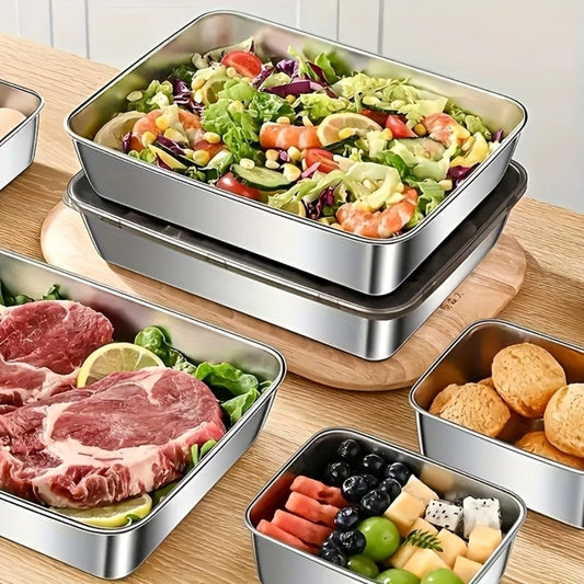 Food Storage Containers Stainless Steel Stackable Set with Lids in Three- or Nine-Box Configurations