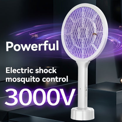 Electric Mosquito Swatter Racket Bug Zapper with LED Night Light & USB Charging, Handheld Insect with Base Stand