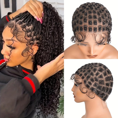 HD Lace Crochet Wig Cap Pre-Made Braided Sections Baby Hair Glueless Full Lace Base for Box Braids Goddess Passion Twist 45-122 Sections
