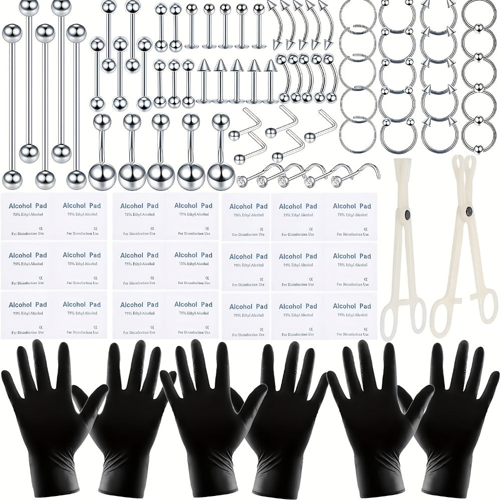 Professional Piercing Kit 120pcs, Complete Body Piercing Set with Stainless Steel Needles, Clamps