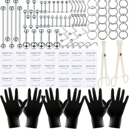 Professional Piercing Kit 120pcs, Complete Body Piercing Set with Stainless Steel Needles, Clamps