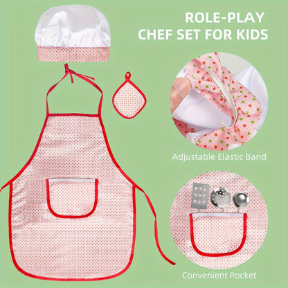 Kids Kitchen Playset 37pcs, Stainless Steel Play Pots & Pans Set with Apron, Chef Hat, Cooking Utensils & Play Food