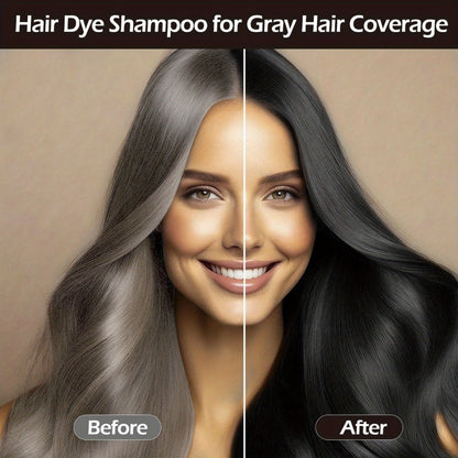 Grey Hair Dye Shampoo 3-in-1 Natural Plant-Based Herbal Formula – Non-Stick Scalp, Covers White Hair in Minutes, 500ml – Black, Dark Brown