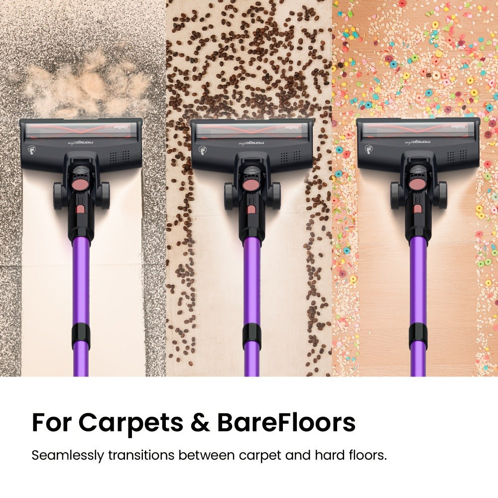 Cordless Vacuum Cleaner 46KPA Powerful Suction Detachable Battery Anti-Tangle V-Shaped Brush for Entryways, Bedrooms and Living Spaces