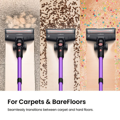 Cordless Vacuum Cleaner 46KPA Powerful Suction Detachable Battery Anti-Tangle V-Shaped Brush for Entryways, Bedrooms and Living Spaces