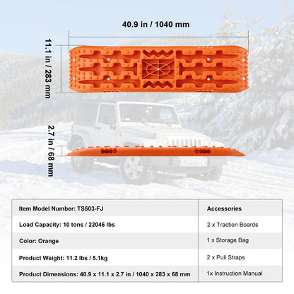 Traction Boards 2-Pack – 10-Ton Off-Road Vehicle Recovery Boards for Mud, Sand & Snow, High-Strength PP with Pull Straps & Storage Bag