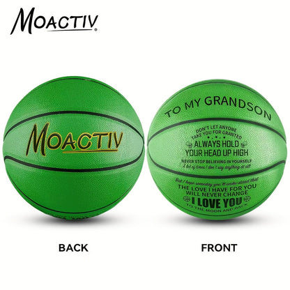 Engraved Basketball Gift for Grandson & Son – Size 7 PU Indoor Outdoor with Pump, Inspirational Message, Birthday Christmas Gift