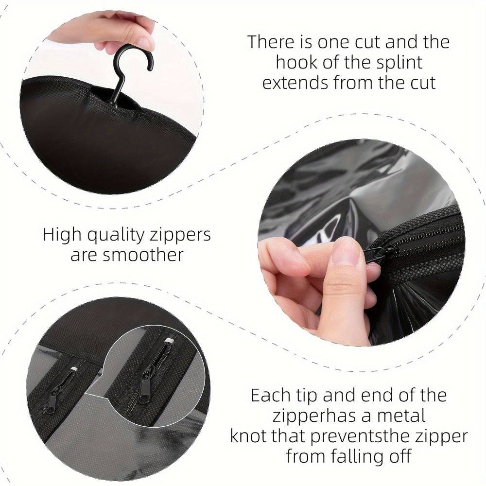 Hanging Wig Storage Bags, Six-Piece Black Set with Clear Front Panels, Zippers and Integrated Hangers