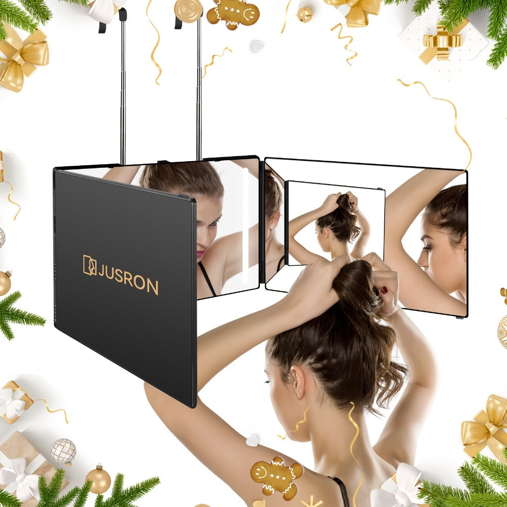 3 Way Mirror for Self Hair Cutting 360° Trifold Barber Mirror Set – Anti-Fog HD Glass, Oil-Rubbed Finish