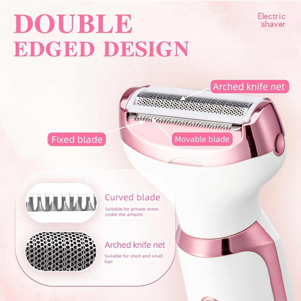 4-in-1 Electric Hair Remover for Women USB Rechargeable Shaver Trimmer – Eyebrow Nose Face Leg Bikini Line Underarm Peach Fuzz Removal