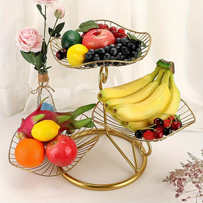 Fruit Basket Stand 3-Tier Decorative Iron Metal Wire Fruit Bowl with Lotus Leaf Design, Countertop Holder for Fruits Vegetables Bread