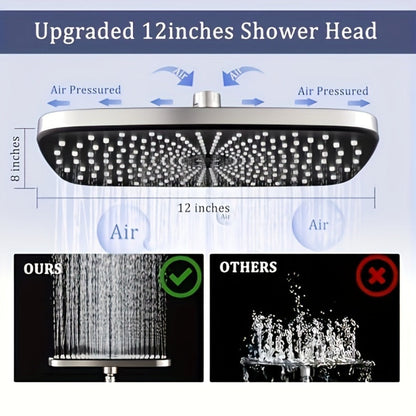 Rain Shower Head with Handheld Combo 12 Inch High Pressure Rainfall Showerhead Set, 4-Function Spray