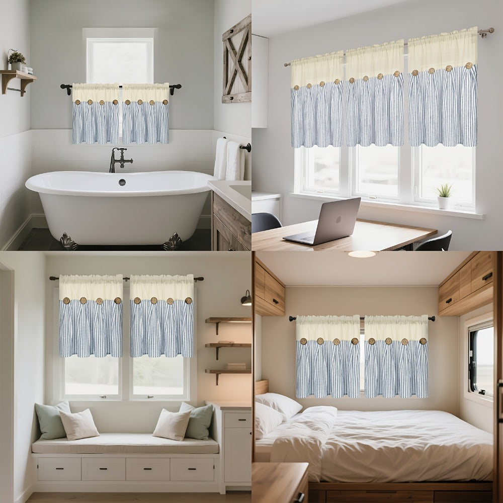 Semi Sheer Curtains Bohemian Linen Cotton Patchwork Grommet Top Window Drapes for Bedroom Living Room Kitchen Bathroom Cafe