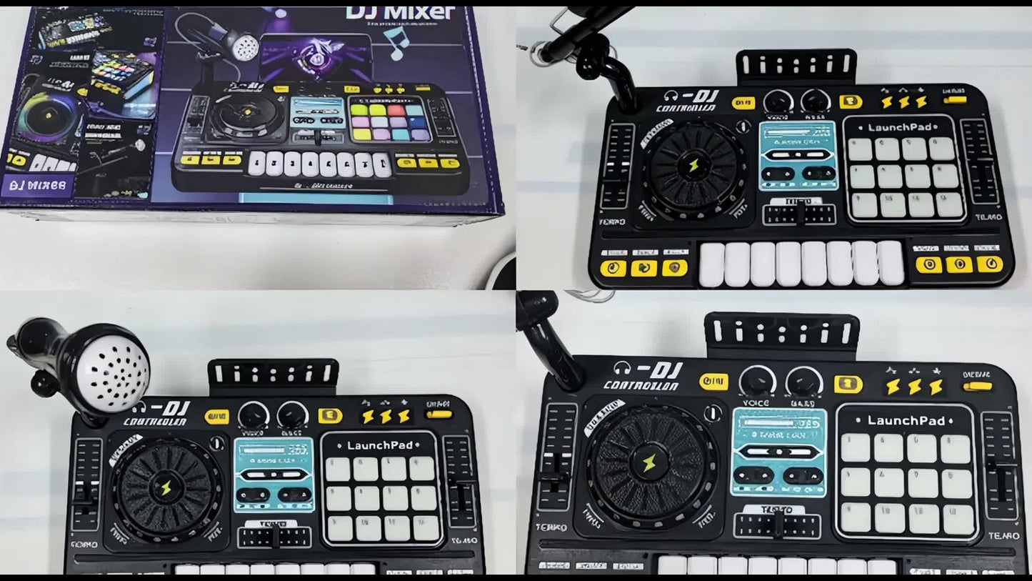 Kids DJ Mixer Toy Set with LED Lights, Microphone & Piano Keys, 100+ Sound Effects, Disco Mode, Rechargeable