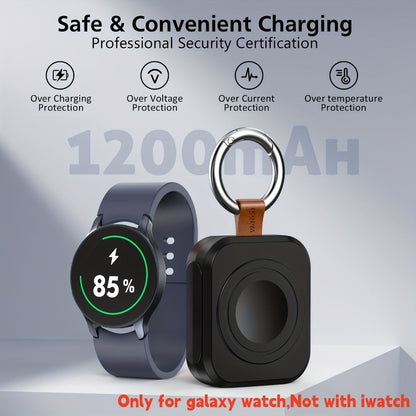 Portable Galaxy Watch-Compatible Charging Case with Keyring, Internal Ring Cradle and Black or White Housing