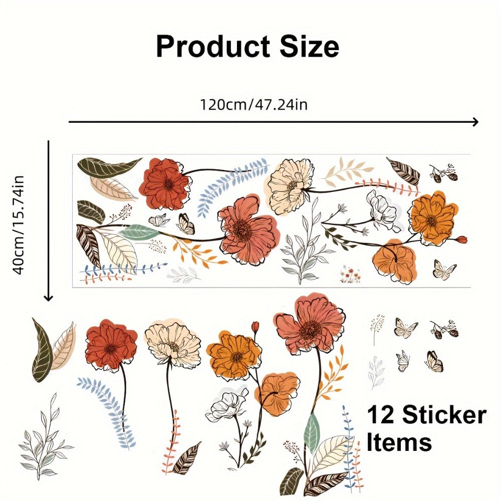 Bohemian Floral Wall Decals Self-Adhesive Wildflower Stickers for Living Room Bedroom TV Wall Art Decor