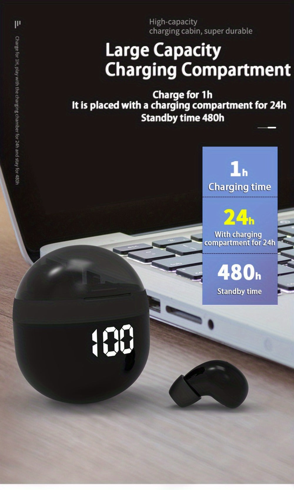 True Wireless Earbuds Ultra-Small In-Ear Design with No-Flash Charging Case and Khaki Finish