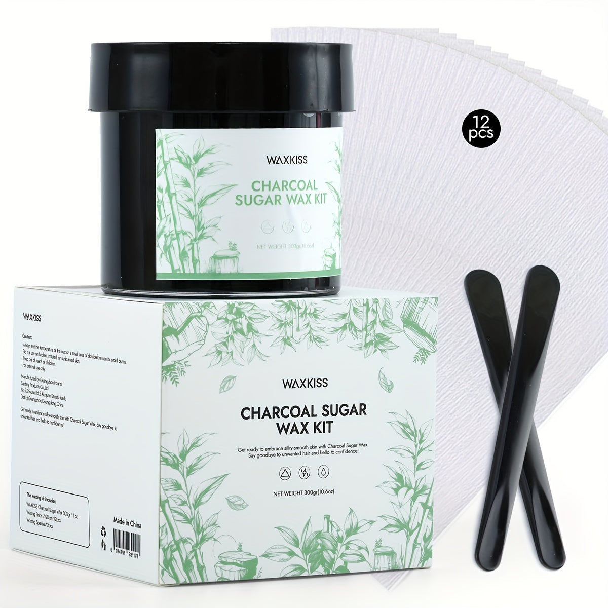 Sugar Wax Hair Removal Kit 300g – Gentle Soft Wax with Strips & Sticks for Body Hair Removal, Lemon or Activated Carbon Formula