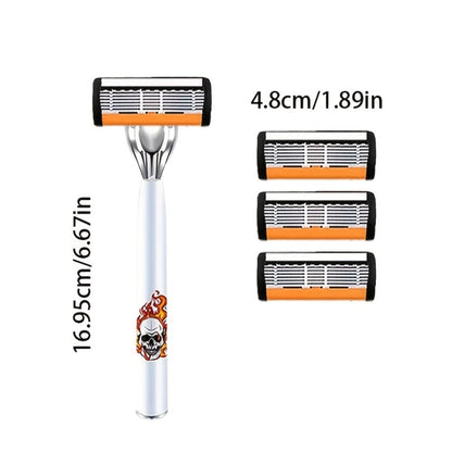 Beard Razor for Men 6-Layer Stainless Steel Blades Premium Metal Handle 36 Replaceable Blades – Mustache Grooming Shaver Ultra-Close