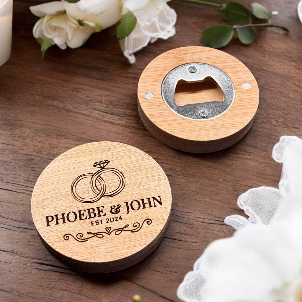 Bamboo Magnetic Bottle Opener Bulk 20 40 80 160 Pack – Round Fridge Magnet Blank Bottle Opener for Wedding Favors Party Gifts Kitchen Decor