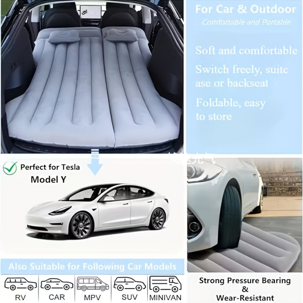 Inflatable Car Bed SUV Air Mattress – Flocked RV Camping Mattress 75"x51" with Storage Bag & Repair Kit | Black, Gray, Beige, Brown