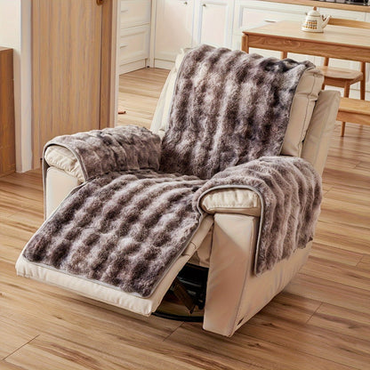 Plush Faux-Fur Style Recliner Chair Drape, 55 x 190 cm, in Coffee, Gray or White for One Seat