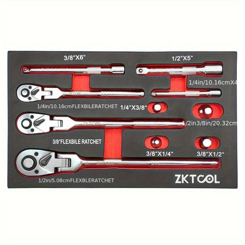 Swivel Head Ratchet Wrench Set – Spring-Loaded Flex Head 1/4" 3/8" 1/2" Drive with Extension Bar, Single or Multi-Pack for Auto & Mechanical